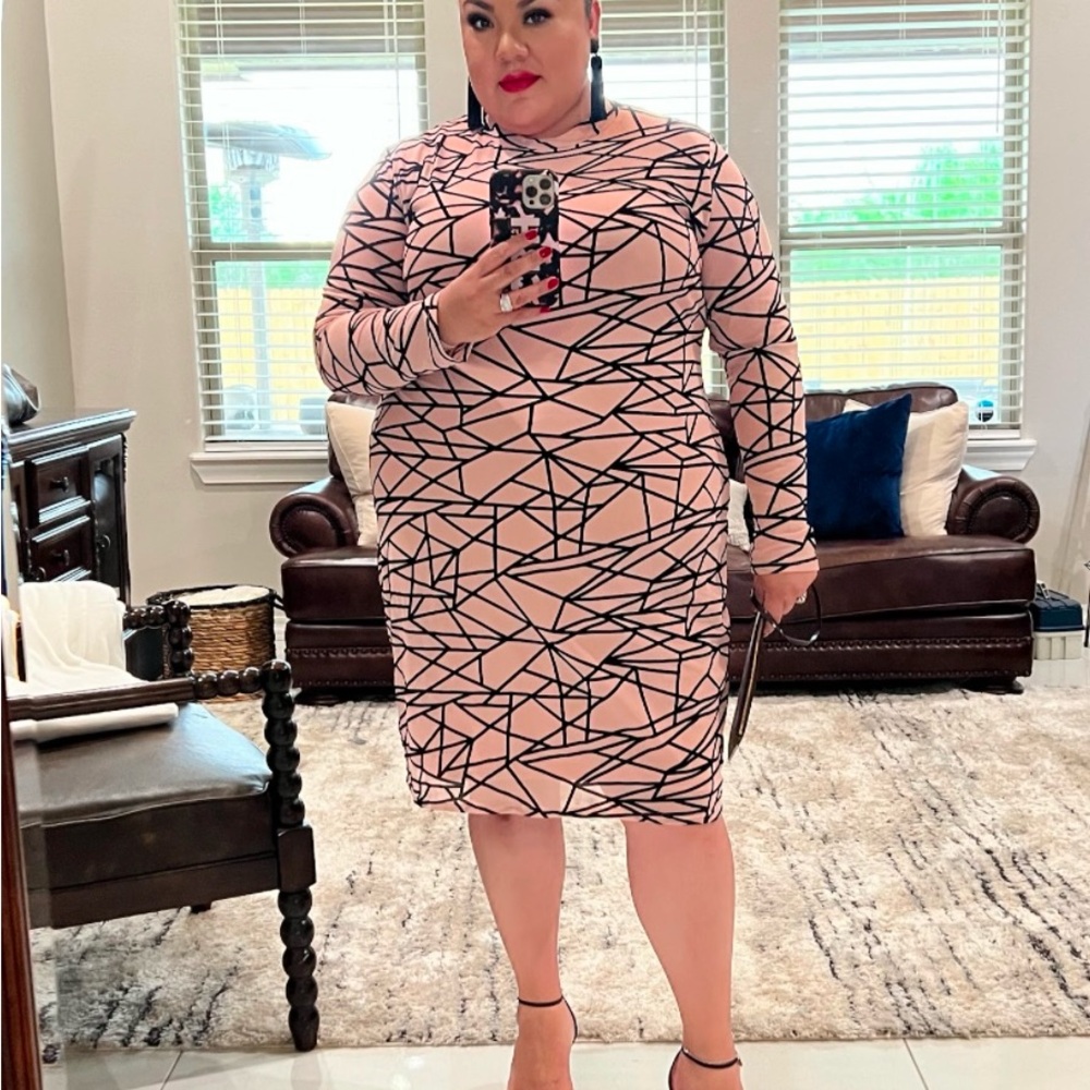 Geometric Print Long Sleeve Dress